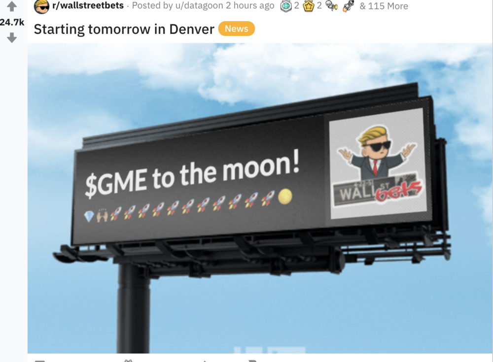 Reddit Rebellion Gets In Wall Street S Face With Billboards Planned Across America Hold The Line On Gme Santa Monica Observer